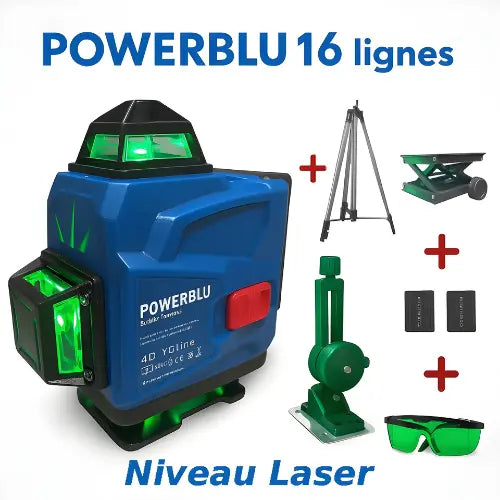 Niveau laser 16 lignes 4D 2 Batteries POWERBLUE