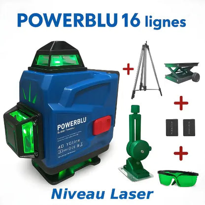 Niveau laser 16 lignes 4D 2 Batteries POWERBLUE